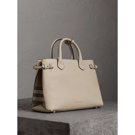 Burberry The Medium Banner in Leather and House Check LimeStone Burberry - 1