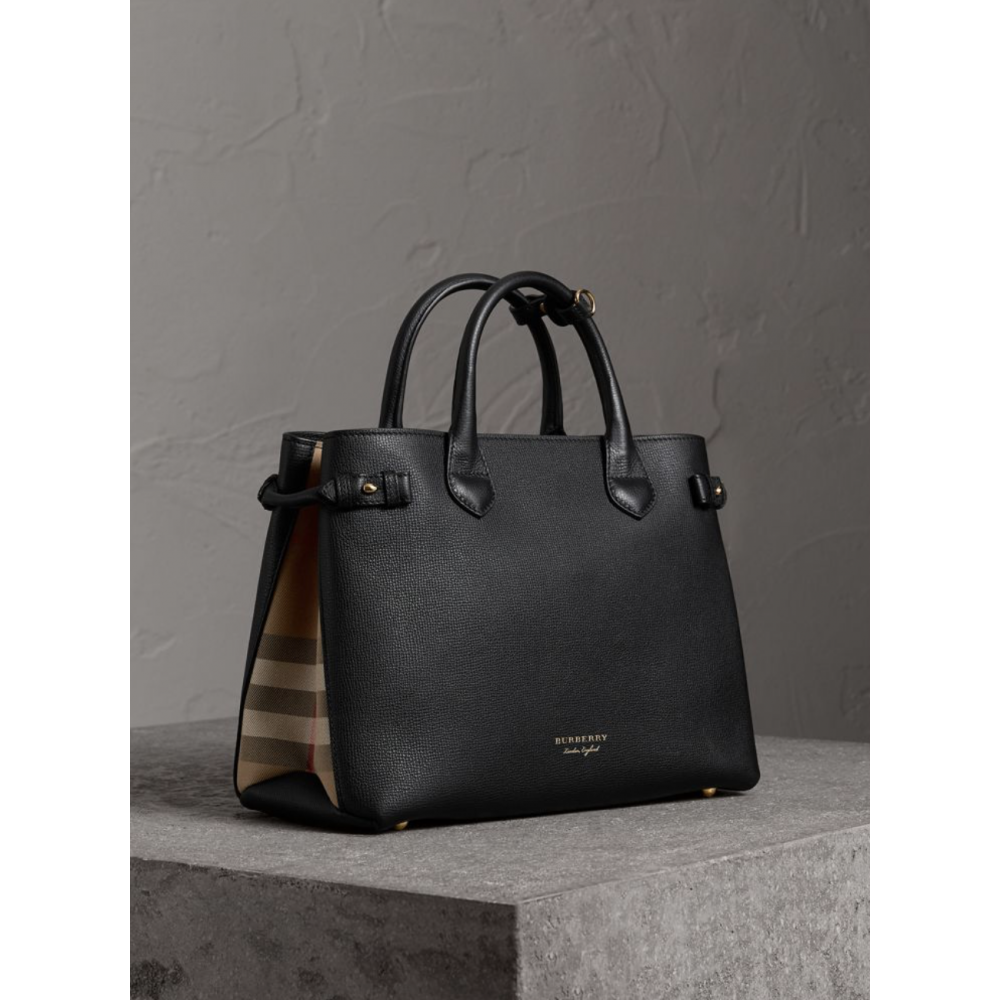 medium banner house check leather tote