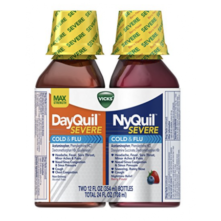 Vicks NyQuil and DayQuil SEVERE Cough Cold and Flu Relief Liquid, 12 Fl Oz, pack of 2  - 1
