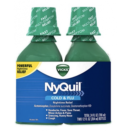 Vick NyQuil Cough Cold and Flu Nighttime Relief, Original Liquid, 2x12 Fl Oz  - 1