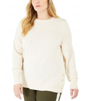 Michael Kors Plus Size Side-Snap Crewneck Sweater